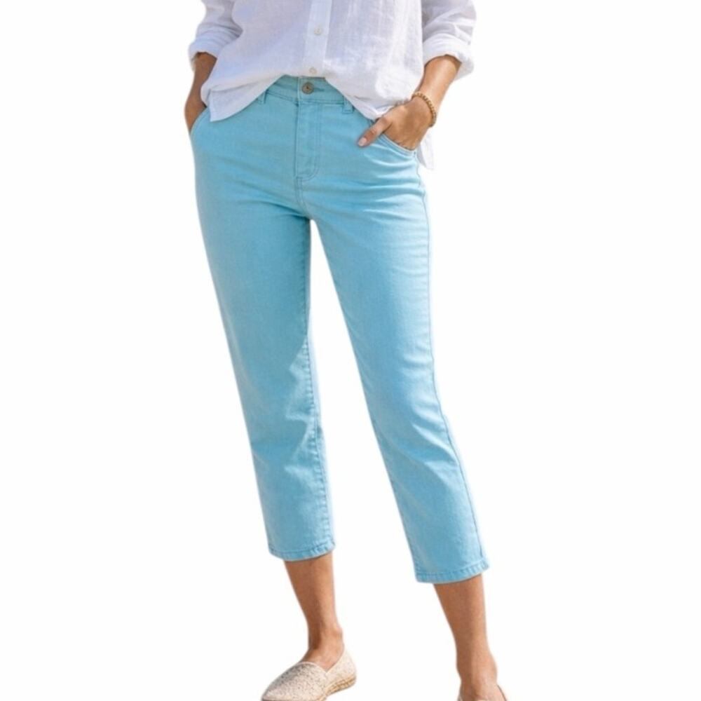 Talbots Flawless Five Pocket Crop Jeans Blue Aqua Turquoise Size 6 Stretch